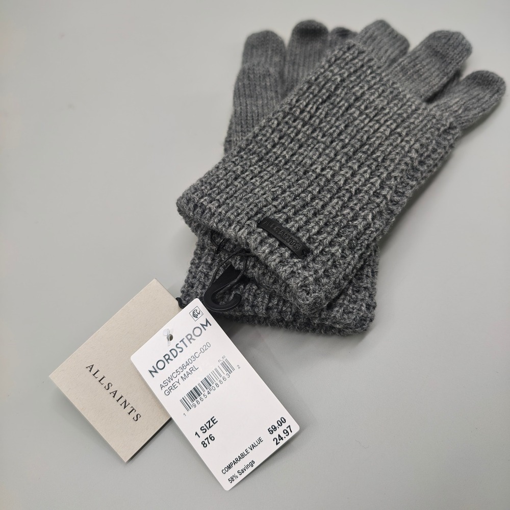 AllSaints Angled Stitch Gloves Grey Marl Knit Winter One Size ASWC536403C-020